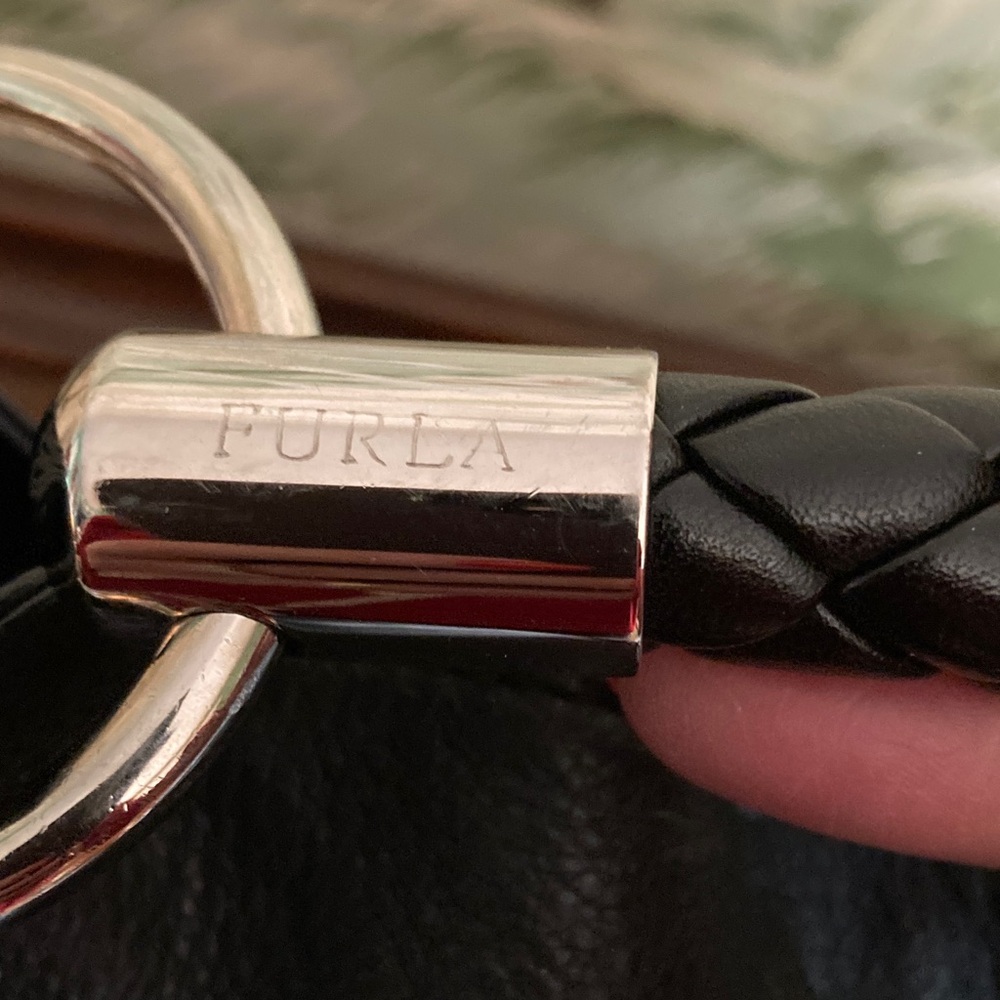 FURLA EUC Black Italian Pebbled Leather Hobo Bag with Braided Handle. - Picture 5 of 14